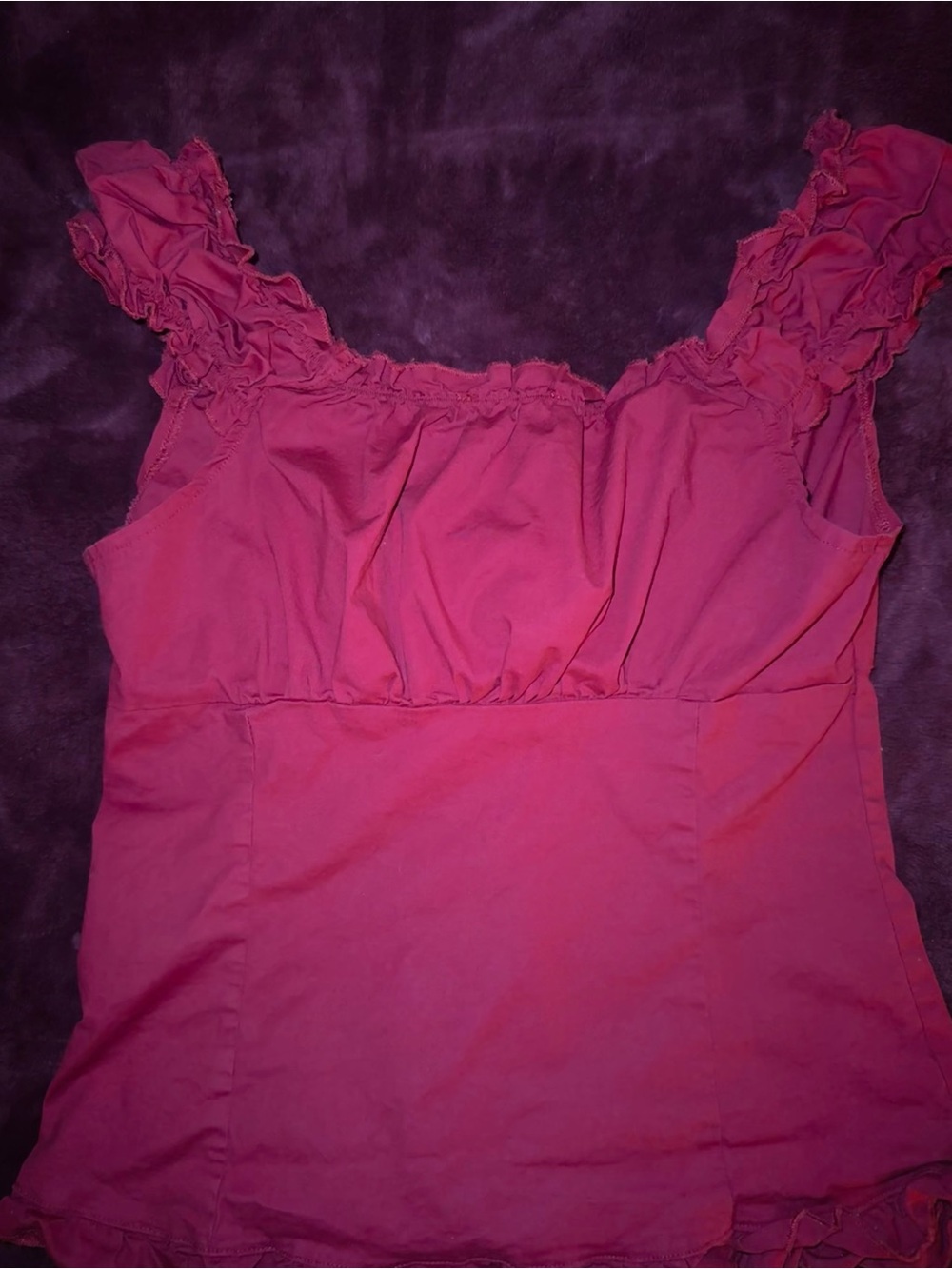 Brandy Melville Raspberry Pink Ruffle Button-Front Top - Picture 4 of 4
